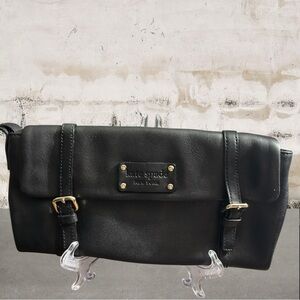 Kate Spade Black Leather Noel Shoulder Bag with Dark Pink Lining